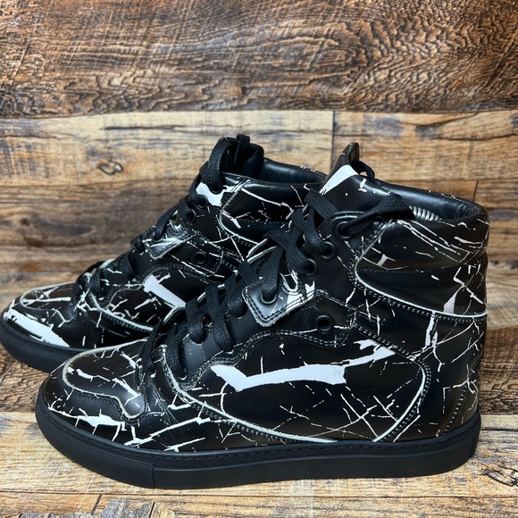 Balenciaga Womens Leather Marble Print High  Sneakers White Black Size 37 / 7 US - Picture 3 of 11